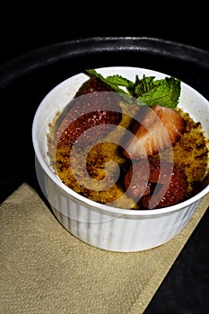 Creme brulee - traditional french vanilla cream dessert with caramelised sugar on top.