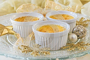 Creme brulee - traditional french vanilla cream dessert with caramelised sugar on top.