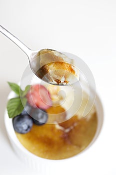 Creme Brulee Dessert with Strawberry, Blueberry and Fresh Mint L