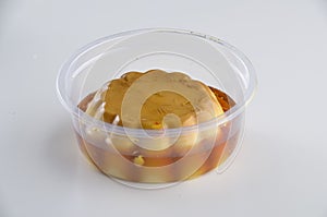 Creme caramel custard pudding isolated on a white background