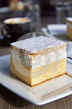 Cremeschnitte on white plate