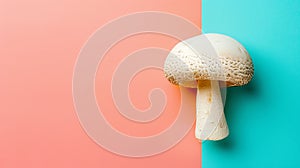 Cremini mushroom agaricus bisporus on a soft pastel colored background for a delicate visual