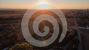 Cremona Lombardy Italy at sunset aerial drone view of the city