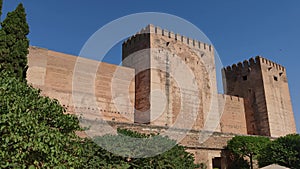 Crenelated thirteenth-century towers of the citadel in the Alhambra of Granada, Spain