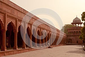 Crenellated Red Sandstone arcades Taj Mahal, India