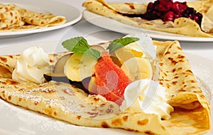 Crepe / Crepes / Pancake / Pancakes with fruits an photo