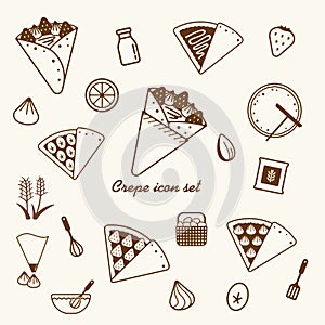 Crepe & sweets icon illustration set