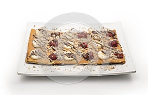 Crepes with Banana and strawberries isolated on white, Clipping Path included