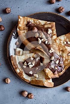 Crepes with chocolate and nuts