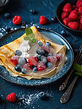 Crepes with fresh berries and cream