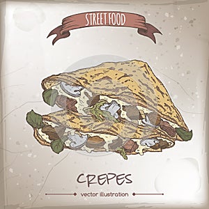 Crepes with meat, cheese and mushrooms color sketch