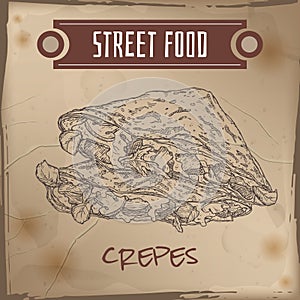 Crepes with meat, cheese and mushrooms sketch on grunge background