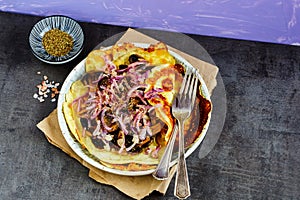 Crepes with mushrooms and onions