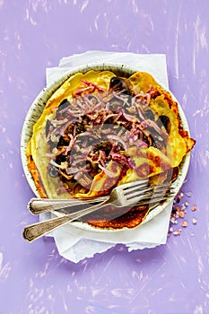 Crepes with mushrooms and onions