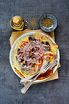 Crepes with mushrooms and onions