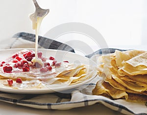 Crepes Pomegranate condensed Milk