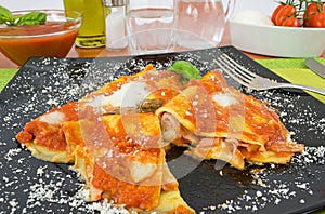 Crepes stuffed with ham and mozzarella photo