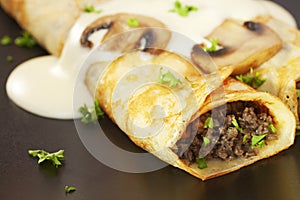 Crepes Stuffed with Mushrooms Pancakes