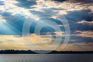 Crepuscular rays over the Back River seen from Cox Point Park, E