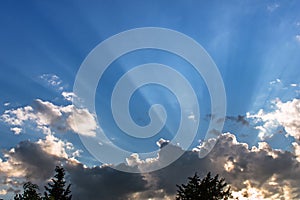 Crepuscular rays at the sunset.