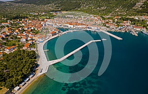 Cres old town port Croatia aerial view