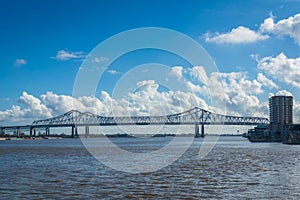 The Crescent City Connection Bridge and Mississippi River, in New Orleans, Louisiana