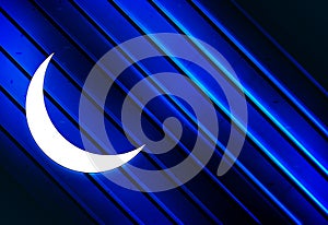 Crescent half moon icon artistic line abstract blue background illustration