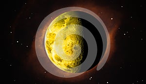 crescent or half of the yellow moon covered with shadow in space, elements of this image furnished by nasa b