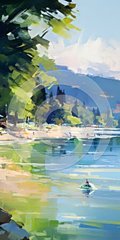 Crescent Lake: A Vibrant Beach Painting With Blurred Imagery photo