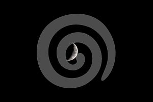 Crescent moon in a black sky
