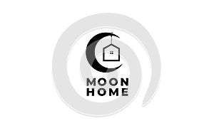 Crescent or moon  with home or house  logo design modern