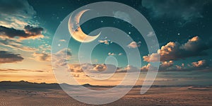 Crescent Moon Night Sky Landscape