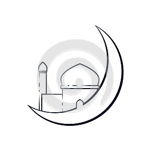 Crescent Moon Outline Mosque Symbol Illustration Design