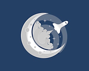 Crescent moon with space shape gliding