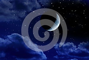 Crescent Moon Stars Night Sky