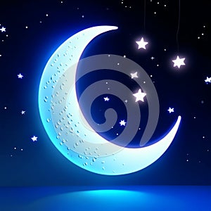 Crescent moon with stars in the night sky. Vector illustration. Generative AI