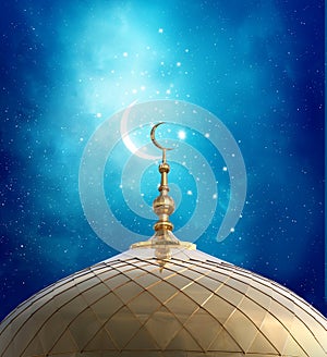 Crescent moon at a top of a mosque