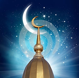 Crescent moon at a top of a mosque
