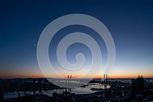 Moon and venus in the dark sky