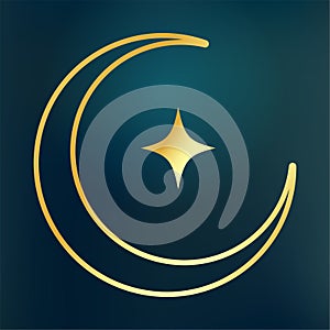 Crescent And Star. Stellar Star Logo Concept Gold. Cosmic Golden Logo.