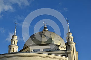 The crescent is a symbol of Islam. Mosque `Nur-Ikhlas`. Naberezhnye Chelny. Russia.