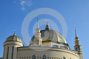 Crescents of the `Nur-Ikhlas` mosque. Naberezhnye Chelny. Russia.