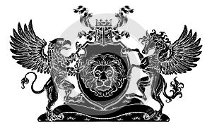 Coat of Arms Crest Griffin Pegasus Lion Shield photo