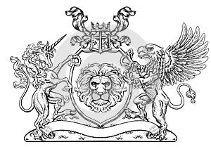 Coat of Arms Crest Griffin Unicorn Lion Shield photo