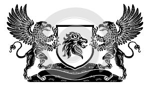 Coat of Arms Crest Lion Griffin or Griffon Shield photo