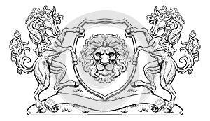 Crest Coat of Arms Horse Lion Family Shield Seal