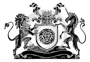 Crest Lion Unicorn Heraldic Shield Coat of Arms