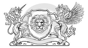 Crest Pegasus Unicorn Coat of Arms Lion Shield