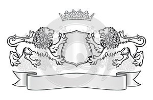 Crest with two lions, crown and a shield