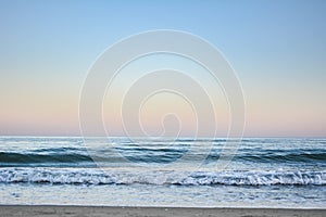 Crest of a wave in the Black Sea at sunset, selective focus. Sea waves background series images